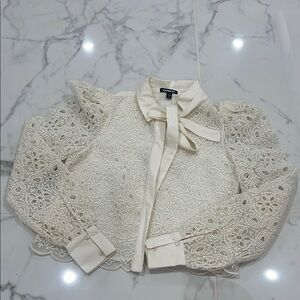 Express Cream Lace Puff Sleeved Blouse